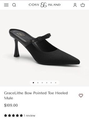Cosy Island GraceLithe Black Pointed-Toe Bow Heeled Mule